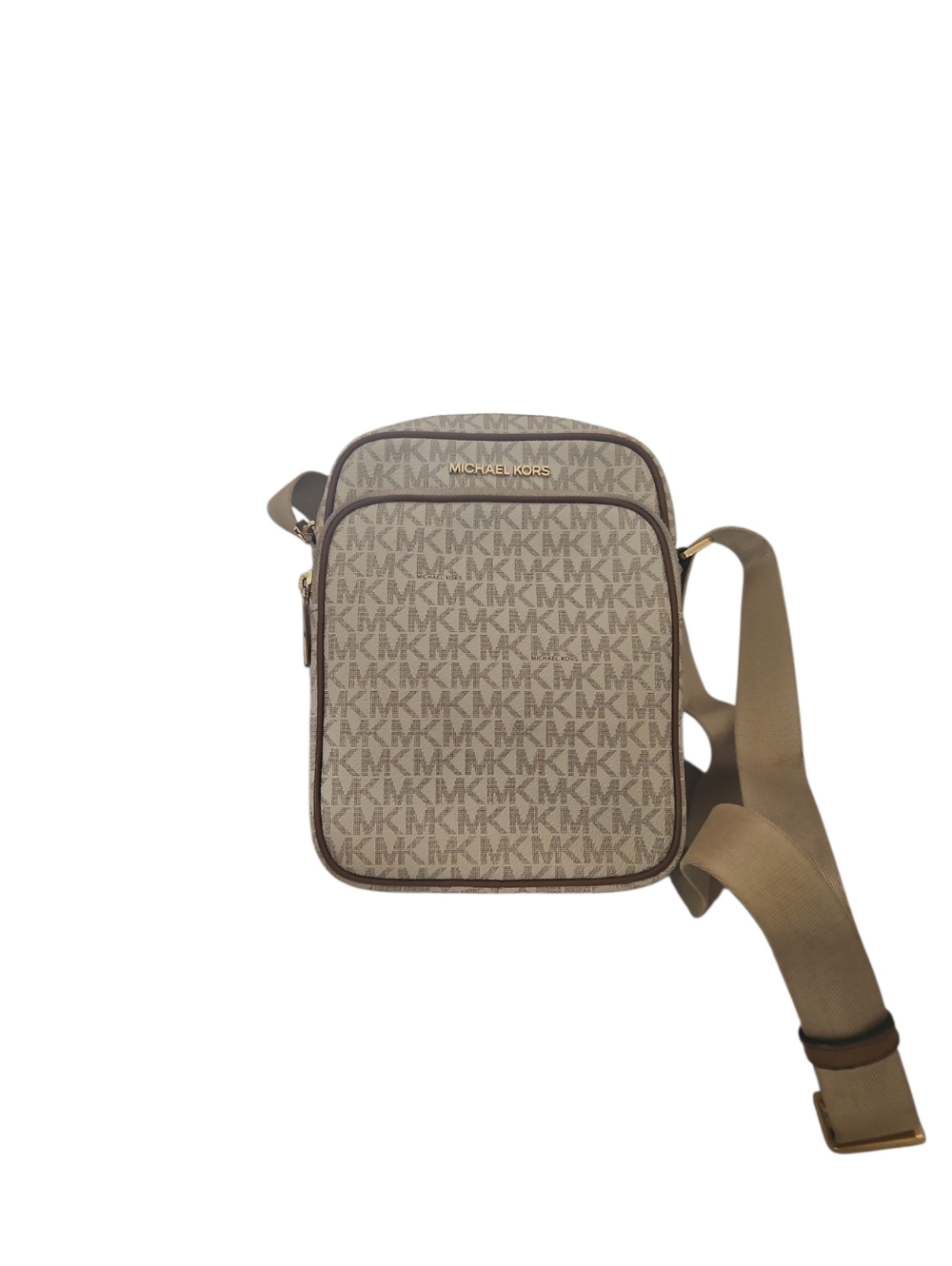 Michael Kors MK Signature Logo Crossbody Bag | Vanilla/Acorn | Flight Bag - Picture 2 of 6